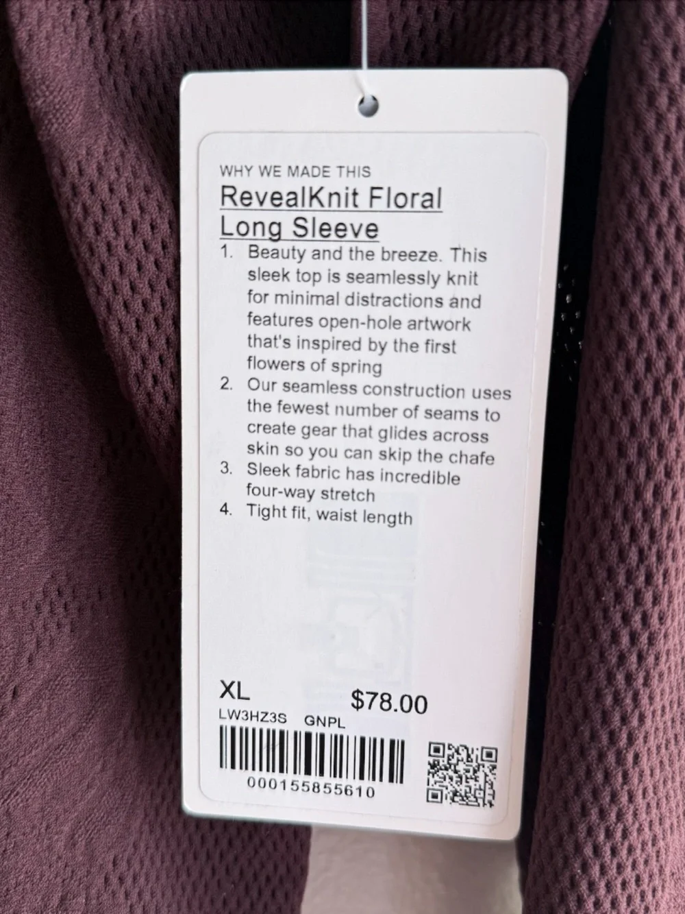 LULULEMON REVEALKNIT FLORAL LONG SLEEVE GOODNIGHT PLUM SIZE XL